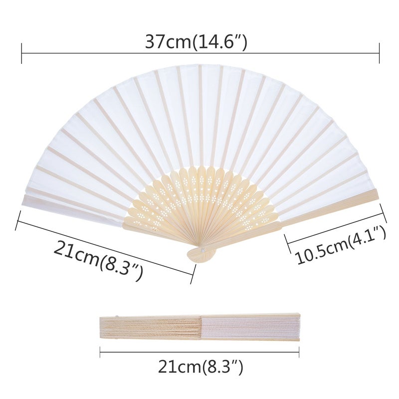 Bememo 48 Pack 8.3 Inch Chinese Paper Foldable Hand Fan for Women, Paper Silk Bamboo Handheld Decorative for Wedding Bridal Shower Festival Dance Decoration Party Favors DIY (White) - Image 2